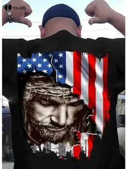Yeni Hıristiyan İsa Amerikan Bayrağı Tshirt Erkekler Siyah S-5Xl Erkek Kas Gömlek