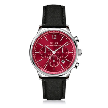 Yeni Lüks Marka Chronograph Erkek Saatler Kırmızı Kadran Su Geçirmez kuvars erkek saati KLAS Marka