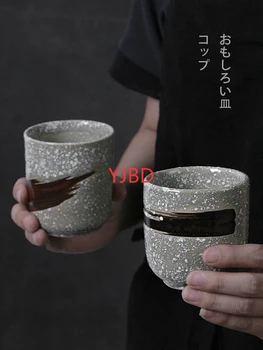 YJBD Japon Seramik Çay Fincanı Su Bardağı Retro Kumtaşın Kahve Fincanı Ev Çay Fincanı Ticari Pişirme Sofra