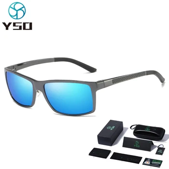 YSO Mavi Lens Güneş Gözlüğü Erkekler Araba Sürüş İçin UV400 koruma gözlükleri Dikdörtgen Alüminyum Mag Çerçeve Güneş Gözlüğü Polarize 8021