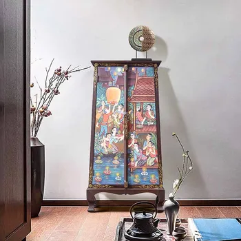Yüksek kaliteli Tay renk boyama spa masaj mağaza depolama dolabı Güneydoğu Asya tarzı sağlam ahşap mobilya giriş dolabı
