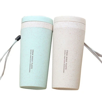 Çift Duvarlı Buğday Saman Yalıtımlı su bardağı Şişe Fincan Kupa, 300 ML Seyahat Kupa ile Kordon, taşınabilir Su kahve şişesi
