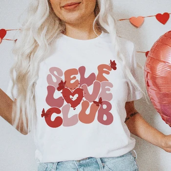 Çiftler Kadın T-shirt Tatlı Aşk Kalpler sevgililer Günü baskı t-shirt Harajuku Rahat Grafik T-Shirt Kısa Kollu Baskı Tee