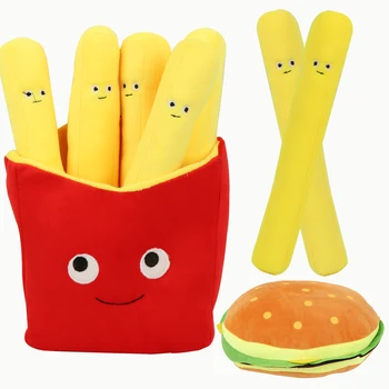 Çizimli çanta Patates Kızartması Hamburger Komik Dolması Peluş Cips Hamburger Sevimli Gıda kucaklama yastığı Çocuklar İnteraktif eğitici oyuncak