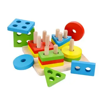 Çocuk Dört post Geometrik Modelleme Yapı Taşları MontessoriToys Macaron JigsawPuzzle öğretim Yardımcıları çocuk Ahşap Oyuncaklar