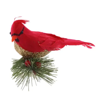 1 Adet Kardinal Klip Sahte Kuş Sevimli Noel Ağacı Dekorasyon Köpük ve Kadife Kuş Tatil Parti Dekorasyon Kırmızı Kuş