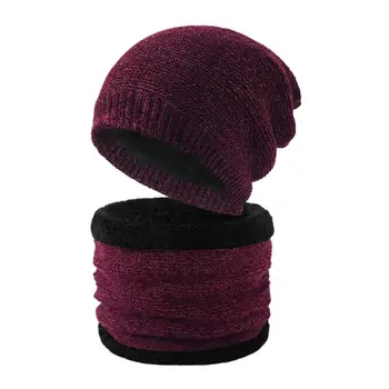 2 Adet / takım Basit Erkek Şapka Boyun İsıtıcı Sıkı Yıkanabilir Örgü Şapka Boyun İsıtıcı Soğuk Kış Unisex Yetişkinler Kafatası Kap Eşarp Seti