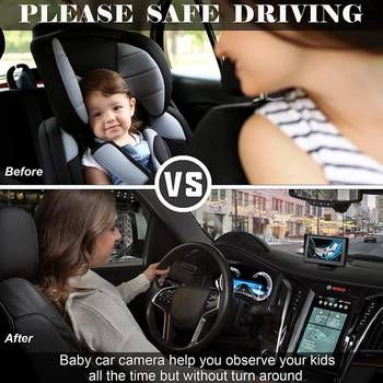 Araba Bebek Monitörü Kamera 8LED Kızılötesi Gece Görüş Kolay Kurulum 4.3 İnç Katlanır Ekran Bebek Araba Ayna Ekran