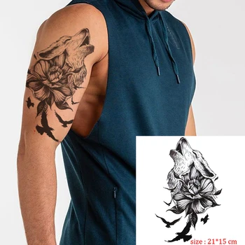 Dövmeler Sticker Siyah roaing Kurt Çiçek kuş hayvan Su Geçirmez Geçici Sahte Dövme Vücut Sanatı Özel Dövmeler Erkekler kadınlar için