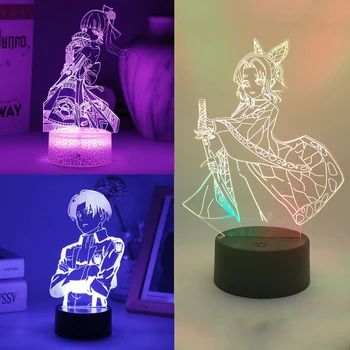 Genshin Darbe Anime 3D İllusion led ışık Manga iblis avcısı Gece Lambası Çocuk Çocuk Odası Başucu Dekorasyon Hediye Muichirou