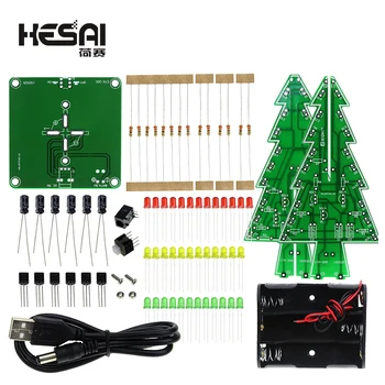 Üç Boyutlu 3D Noel Ağacı LED DIY Kiti Kırmızı/Yeşil / Sarı LED Yanıp Sönen Elektronik Eğlence Kiti
